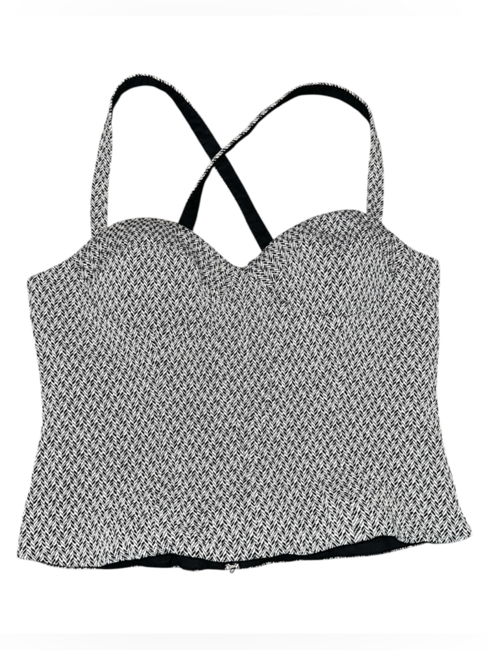 Vintage CACHE Y2K Corset Top Herringbone Bustier Black White L